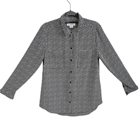 Liz Claiborne Women's S Long Sleeve Button Up Black White Polka Dot Twee Office - Picture 1 of 6